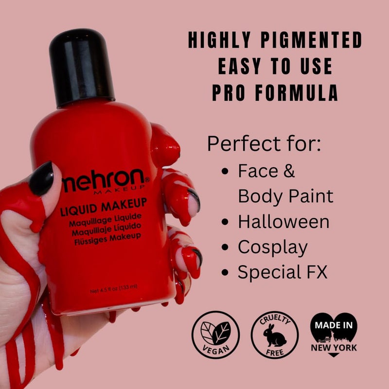 Mehron Makeup Liquid Makeup | Face Paint and Body Paint Perfect for Halloween, Cosplay I Air Brush Compatible 4.5 oz (133 ml) (Red) - Image 2